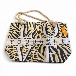 LF Animal Print 'Love Yourself' Tote Bag Beach Vacation Cruise Pool Rope Casual